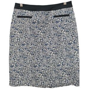 🌸 Margaret M Womens M Blue White Floral Pencil Skirt Stretch Pull On Work Chic